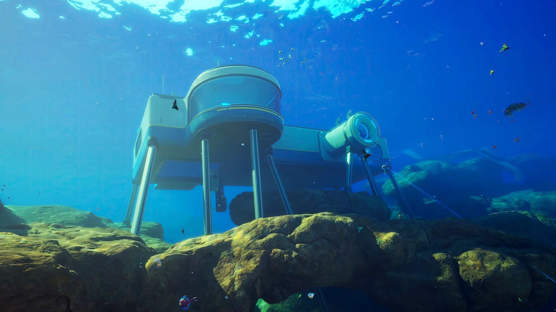 Official Unknown Worlds Subnautica 2 base-building image used for base parts, rooms, and power planning.